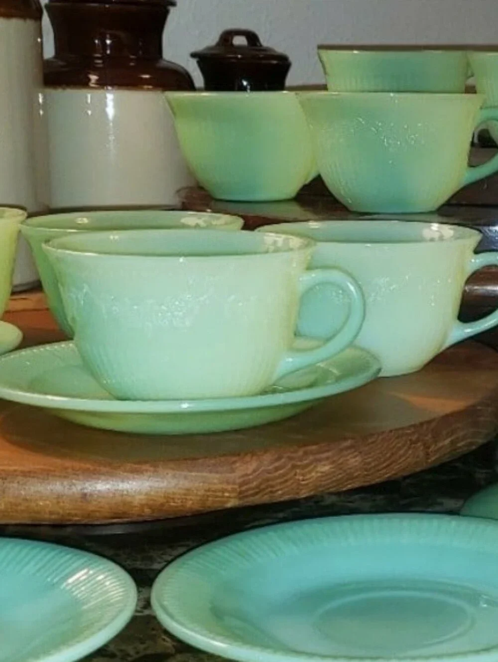 Vintage Floral Ribbed Jadeite Cups